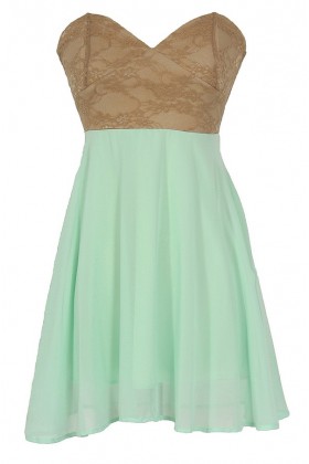 Strapless Floral Lace Bustier Dress in Beige/Green